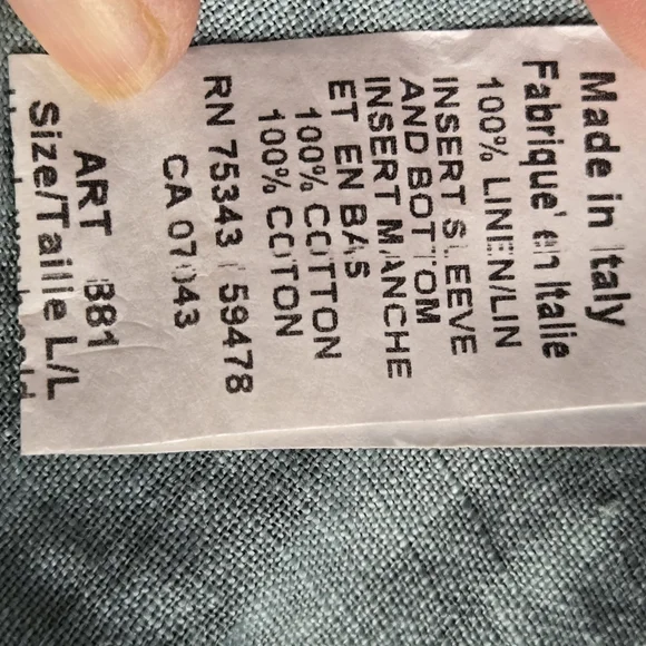 TERZO MILLENNIO sage Green Women's Size L 100% LINEN Babydoll Crop Tunic - Picture 10 of 10